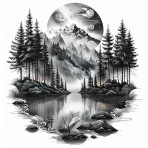 natural-scenery-tattoo – tattoo design ideas free ai generated – neotraditional-clean-contrast – for-back-shoulder – Gallery: nature-inkby-ai