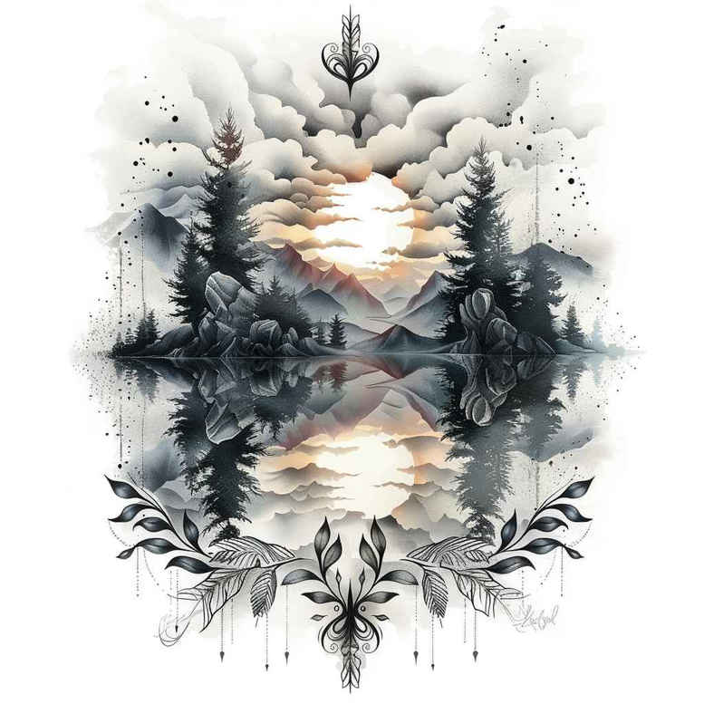 natural-scenery-tattoo – tattoo design ideas free ai generated – neotraditional-solid-fill – for-elbow – Gallery: nature-inkby-ai