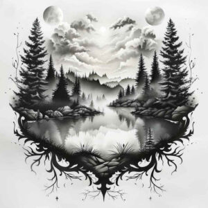 natural-scenery-tattoo – tattoo design ideas free ai generated – realism-blended-gradients – for-upper-chest – Gallery: nature-inkby-ai