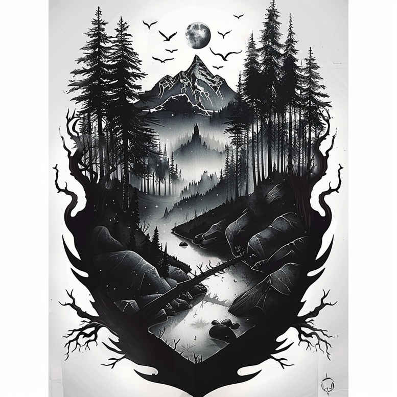 nature-light-tattoo – tattoo design ideas free ai generated – neotraditional-layered-fill – for-forearm – Gallery: nature-inkby-ai