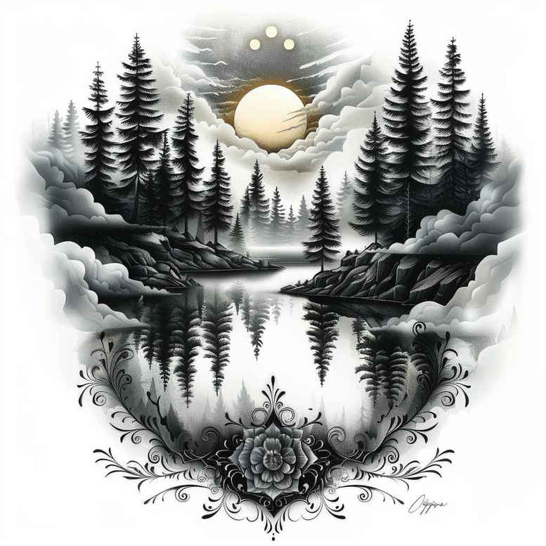 nature-light-tattoo – tattoo design ideas free ai generated – neotraditional-layered-fill – for-ribs – Gallery: nature-inkby-ai