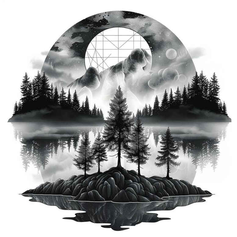 nature-light-tattoo – tattoo design ideas free ai generated – surrealism-distorted-reality – for-upper-arm – Gallery: nature-inkby-ai