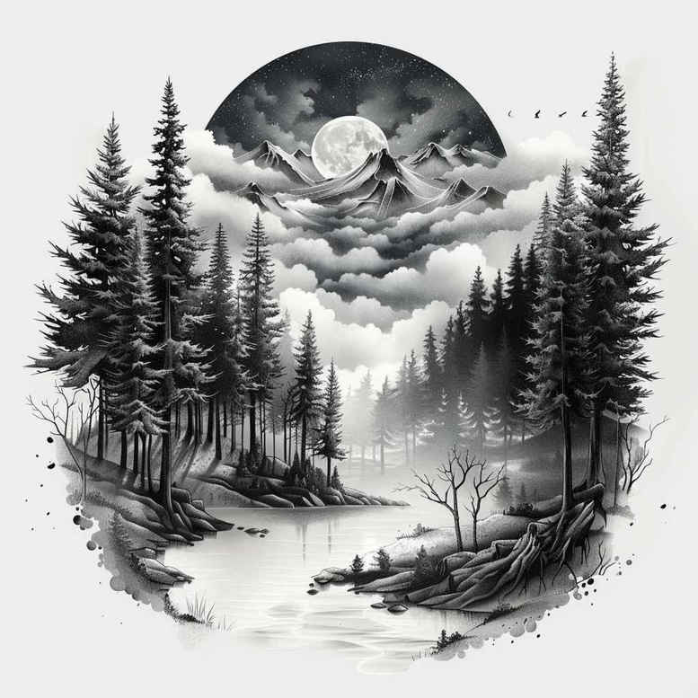 nature-motion-tattoo – tattoo design ideas free ai generated – realism-high-contrast – for-upper-shoulder – Gallery: nature-inkby-ai