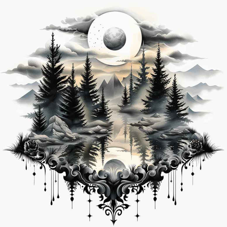 nature-motion-tattoo – tattoo design ideas free ai generated – realism-organic-structure – for-upper-chest – Gallery: nature-inkby-ai