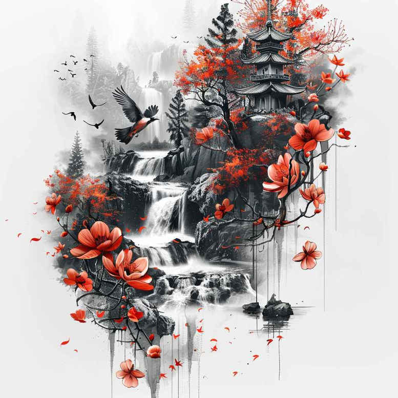 nature-tattoo – tattoo design ideas free ai generated – neotraditional-artistic-contrast – for-elbow – Gallery: nature-inkby-ai