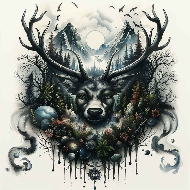 nature-tattoo – tattoo design ideas free ai generated – surrealism-fluid-motion – for-forearm – Gallery: nature-inkby-ai