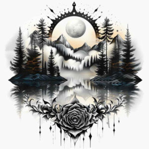peaceful-nature-tattoo – tattoo design ideas free ai generated – realism-inner-glow – for-heel – Gallery: nature-inkby-ai
