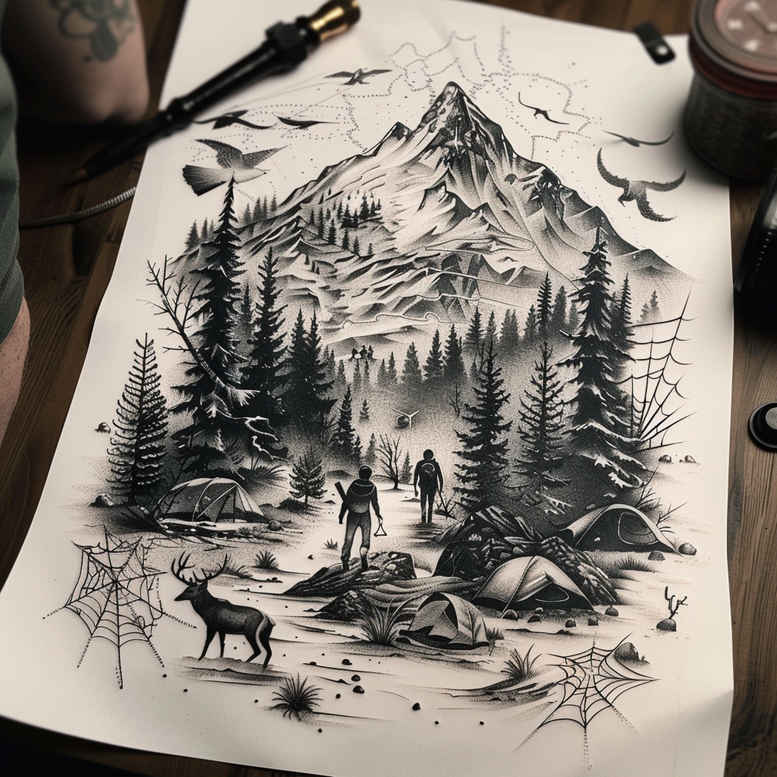 river-tattoo – tattoo design ideas free ai generated – neotraditional-bold-texture – for-scapula – Gallery: nature-inkby-ai