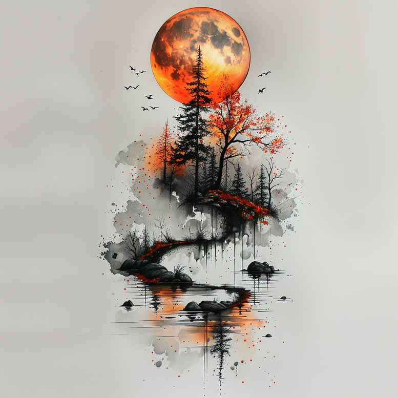 river-tattoo – tattoo design ideas free ai generated – neotraditional-layered-fill – for-outer-arm – Gallery: nature-inkby-ai