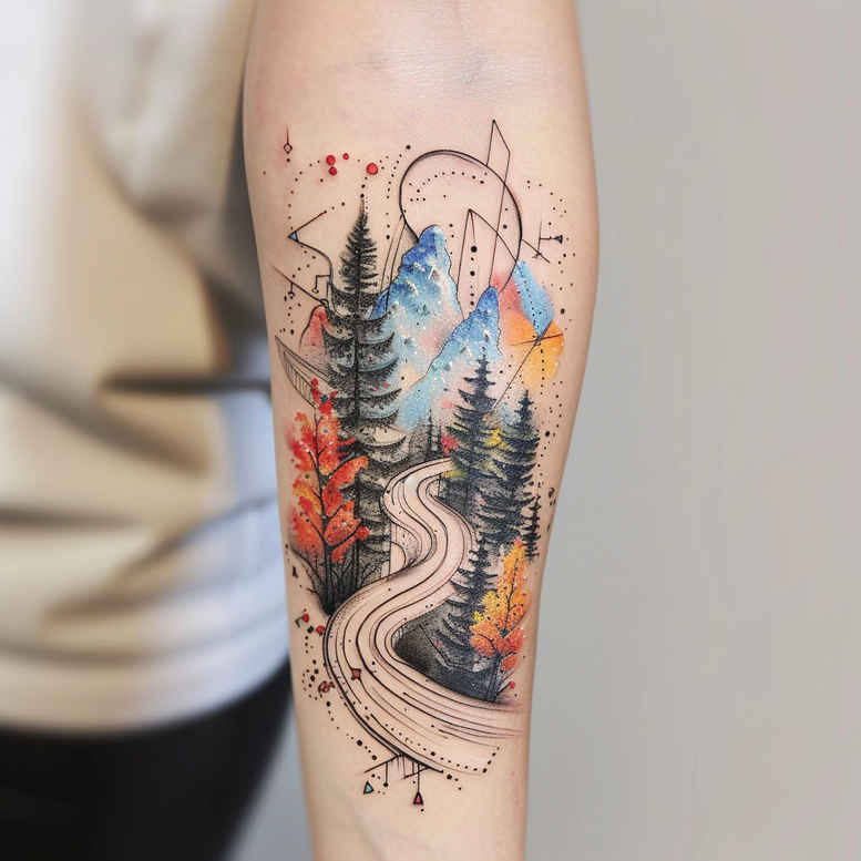 river-tattoo – tattoo design ideas free ai generated – realism-subtle-saturation – for-shoulder – Gallery: nature-inkby-ai
