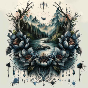 shaded-nature-tattoo – tattoo design ideas free ai generated – realism-smooth-gradients – for-nape – Gallery: nature-inkby-ai