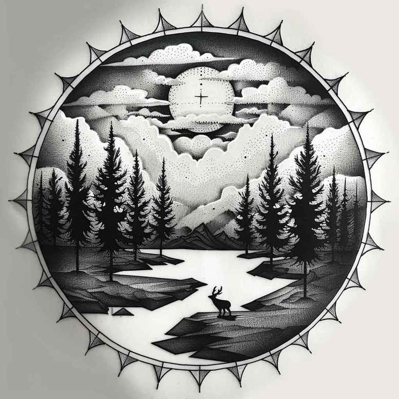 stone-tattoo – tattoo design ideas free ai generated – neotraditional-refined-lines – for-temple – Gallery: nature-inkby-ai