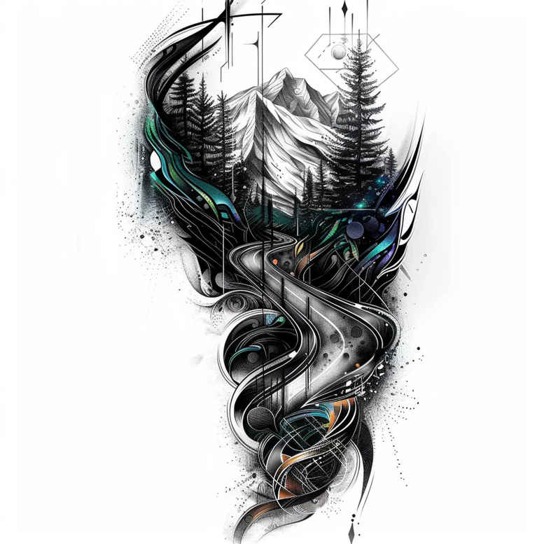 nature tattoo design ideas Surrealism blurred edges botanical for shin