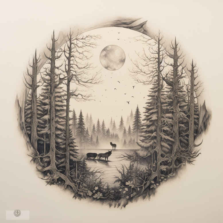 nature tattoo design ideas Surrealism imaginative detailed for spine