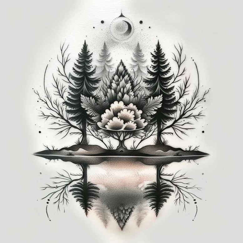 nature tattoo design ideas Surrealism distorted reality detailed leaves symbol of resilience