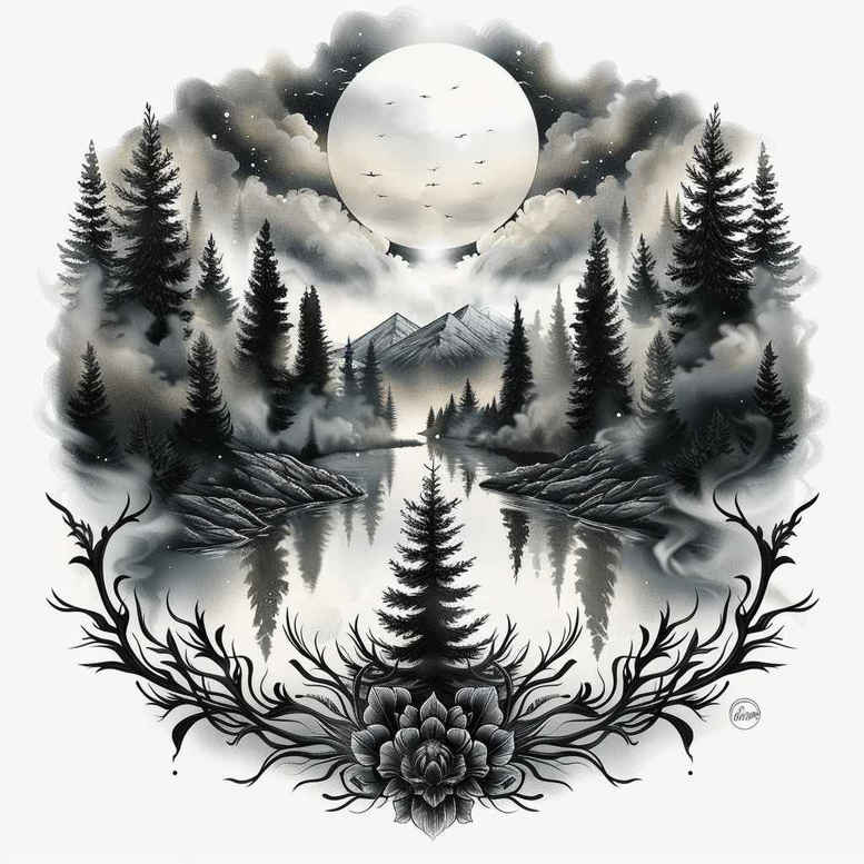 nature tattoo design ideas Surrealism phantasmagoria floral for scapula