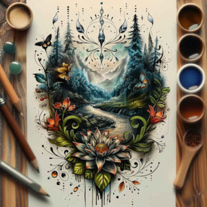 nature tattoo design ideas geometric floral for triceps