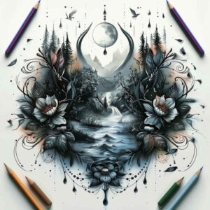 nature tattoo design ideas enhanced color flowing strength and power