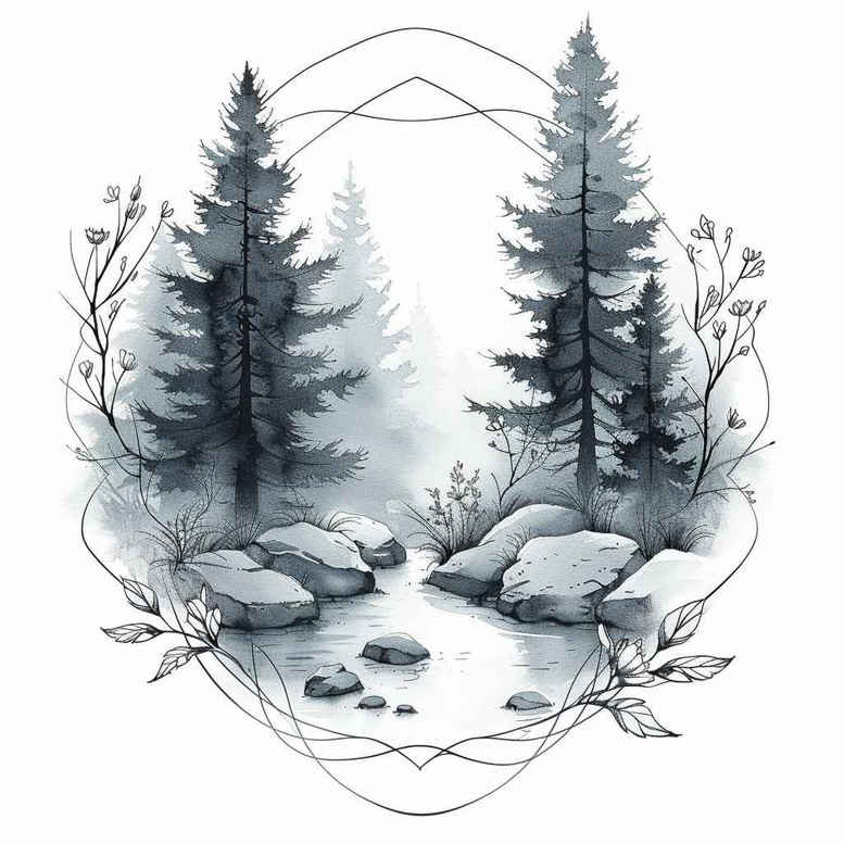 nature tattoo design ideas Realism organic structure forest endurance and power