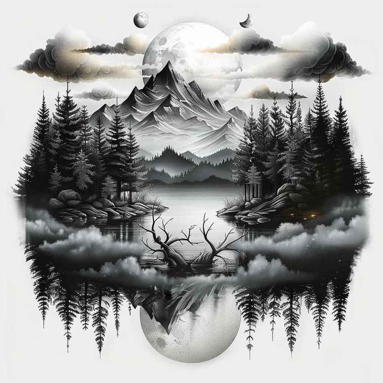 nature tattoo design ideas Surrealism ghostly shapes harmonious for arm