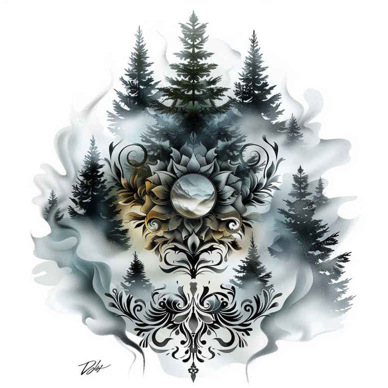 nature tattoo design ideas deep blacks natural curves stands for strength