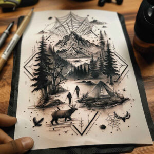 nature tattoo design ideas Surrealism chromatic flux natural shading for upper chest