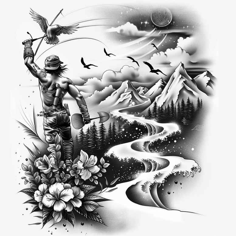 nature tattoo design ideas Surrealism hallucinatory serene for calf