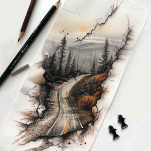nature tattoo design ideas Surrealism melted shapes serene for lower thigh