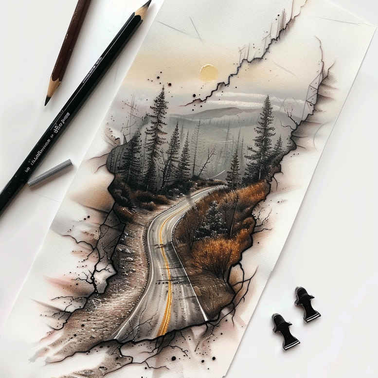 nature tattoo design ideas Surrealism melted shapes serene for lower thigh