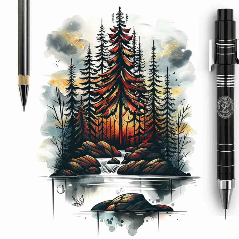 trees-tattoo – tattoo design ideas free ai generated – neotraditional-color-overlays – for-ribs – Gallery: nature-inkby-ai
