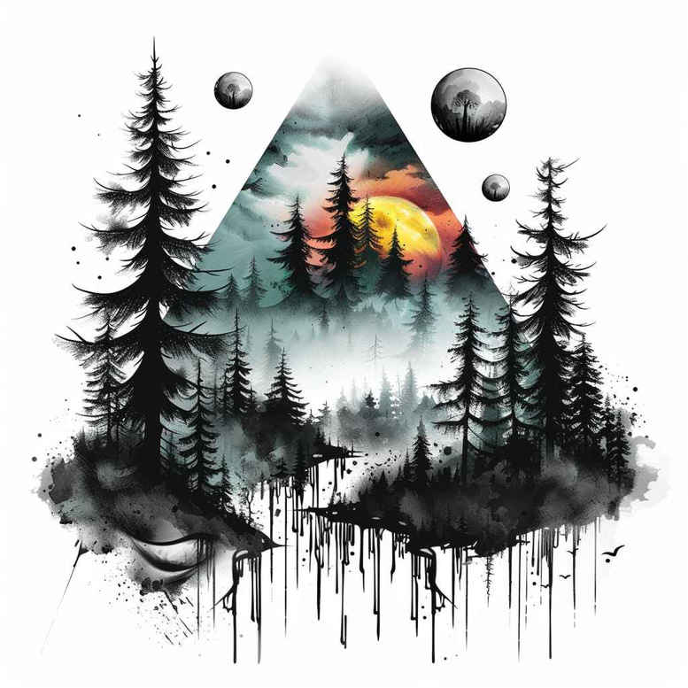 trees-tattoo – tattoo design ideas free ai generated – neotraditional-soft-shadows – for-behind-ear – Gallery: nature-inkby-ai