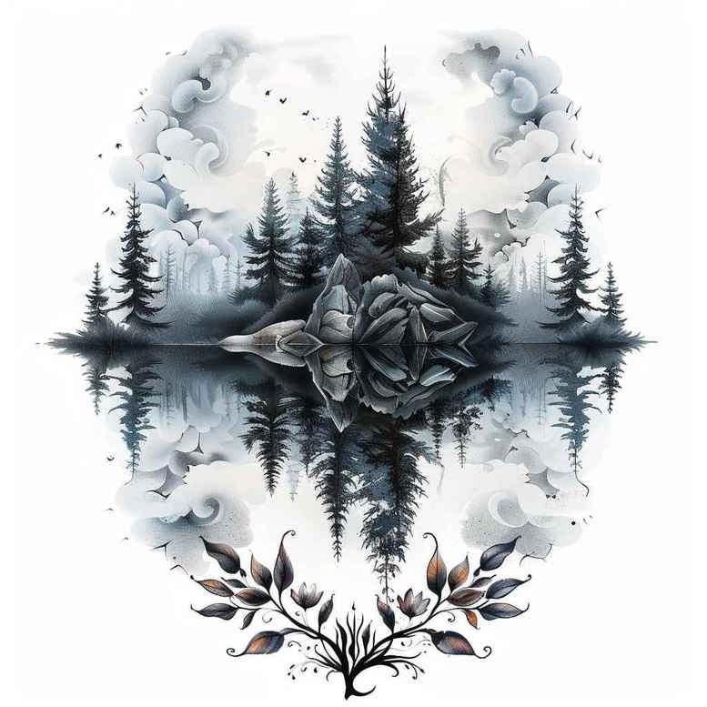 waterfall-tattoo – tattoo design ideas free ai generated – neotraditional-bold-color-blocks – for-upper-shoulder – Gallery: nature-inkby-ai