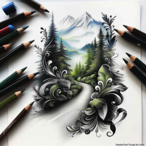 waterfall-tattoo – tattoo design ideas free ai generated – neotraditional-enhanced-shading – for-lower-leg – Gallery: nature-inkby-ai