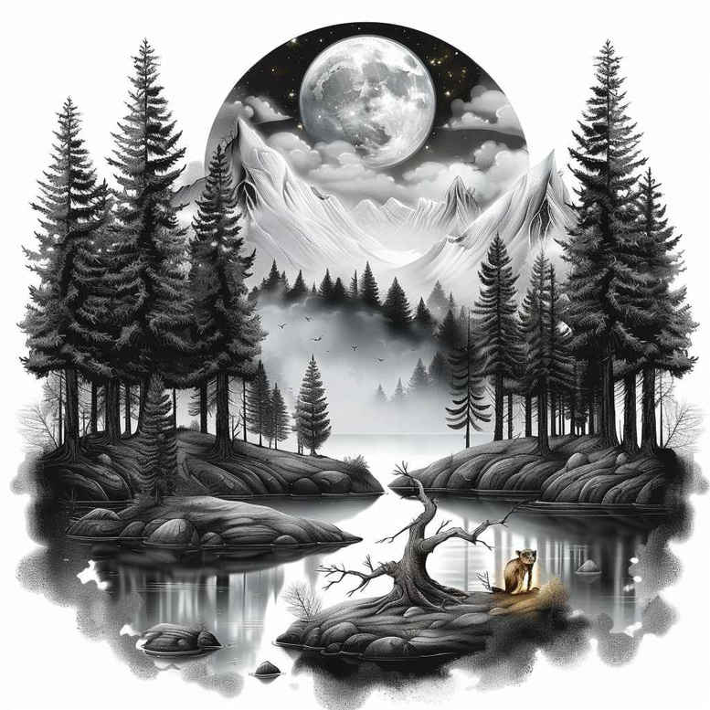 waterfall-tattoo – tattoo design ideas free ai generated – neotraditional-subtle-tone – for-sternum – Gallery: nature-inkby-ai
