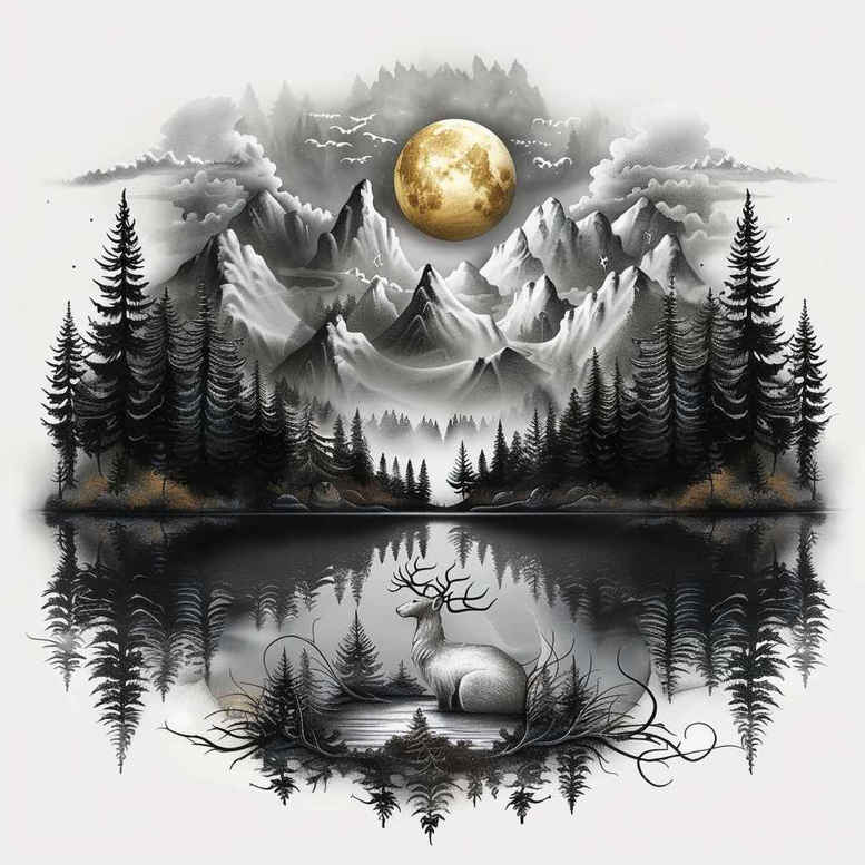 wild-nature-tattoo – tattoo design ideas free ai generated – realism-volume-effect – for-lower-leg – Gallery: nature-inkby-ai