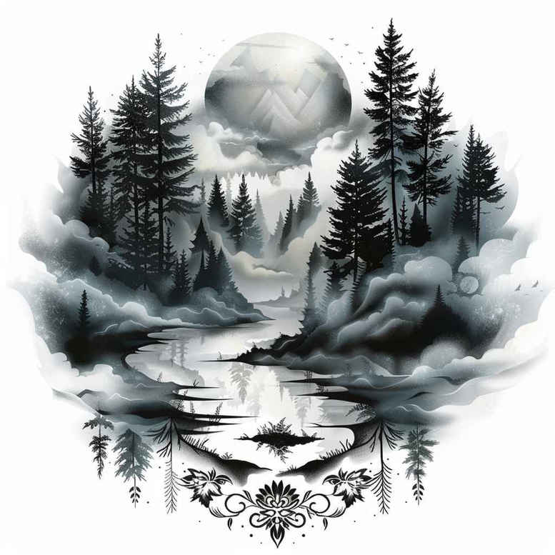 wild-nature-tattoo – tattoo design ideas free ai generated – surrealism-psychic-energy – for-abdomen – Gallery: nature-inkby-ai