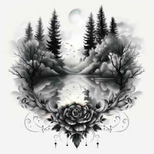 wilderness-tattoo – tattoo design ideas free ai generated – neotraditional-soft-blending – for-chest – Gallery: nature-inkby-ai