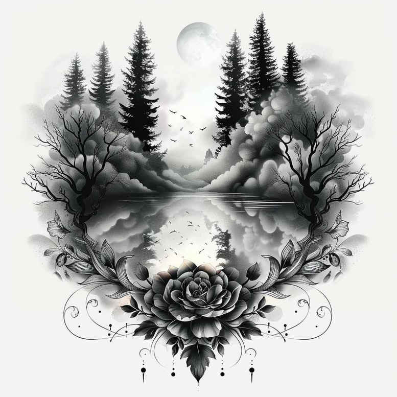 wilderness-tattoo – tattoo design ideas free ai generated – neotraditional-soft-blending – for-chest – Gallery: nature-inkby-ai