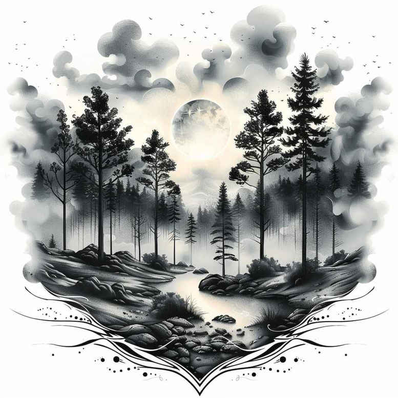 wilderness-tattoo – tattoo design ideas free ai generated – surrealism-abstract-forms – for-hip – Gallery: nature-inkby-ai