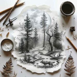 wilderness-tattoo – tattoo design ideas free ai generated – surrealism-visual-paradox – for-outer-arm – Gallery: nature-inkby-ai