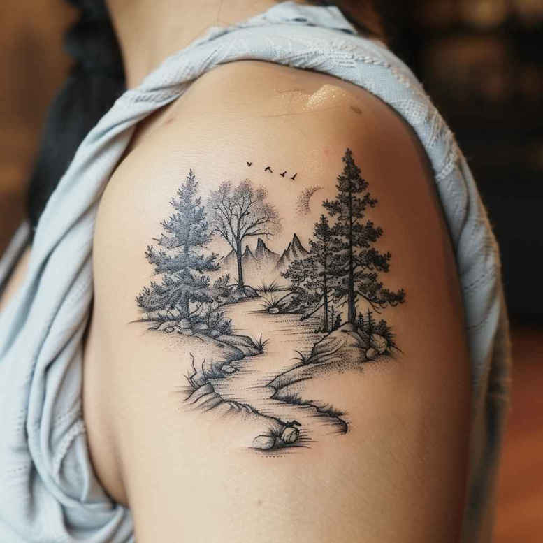 wind-tattoo – tattoo design ideas free ai generated – realism-smooth-gradients – for-shoulder – Gallery: nature-inkby-ai