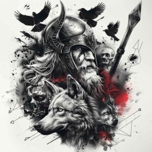 god-of-fate – tattoo design ideas free ai generated – neotraditional-color-overlays – for-behind-ear – Gallery: odin-inkby-ai
