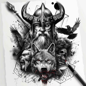 god-of-travel – tattoo design ideas free ai generated – surrealism-ambiguous-space – for-knee – Gallery: odin-inkby-ai