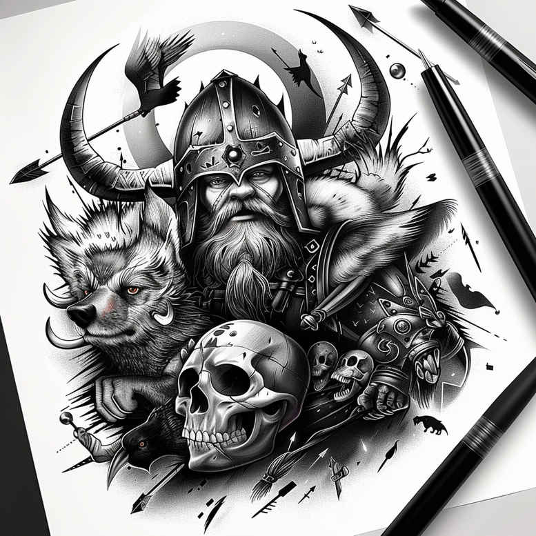 war-and-wisdom-tattoo-wraith-surrealism-fantastical-elements – tattoo design ideas free ai generated – Gallery: odin-inkby-ai