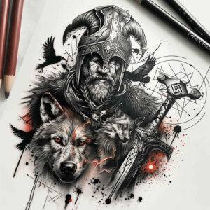 odin-symbol-of-battle – tattoo design ideas free ai generated – surrealism-fragmentation – for-side-torso – Gallery: odin-inkby-ai