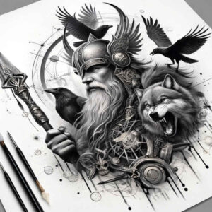 norse-mythology-tattoo-whispering-neotraditional-vivid-color – tattoo design ideas free ai generated – Gallery: odin-inkby-ai