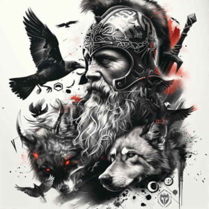 odin-with-spear – tattoo design ideas free ai generated – neotraditional-dynamic-color – for-forearm – Gallery: odin-inkby-ai
