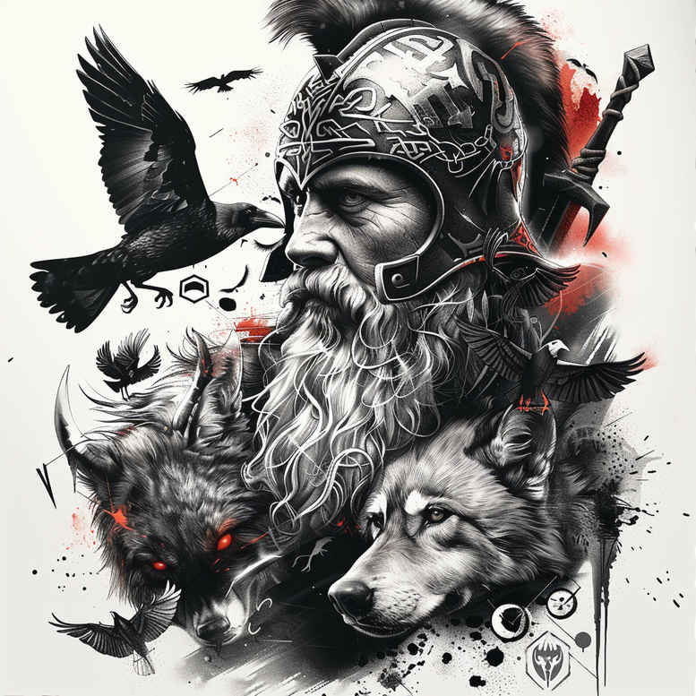 odin-with-spear – tattoo design ideas free ai generated – neotraditional-dynamic-color – for-forearm – Gallery: odin-inkby-ai