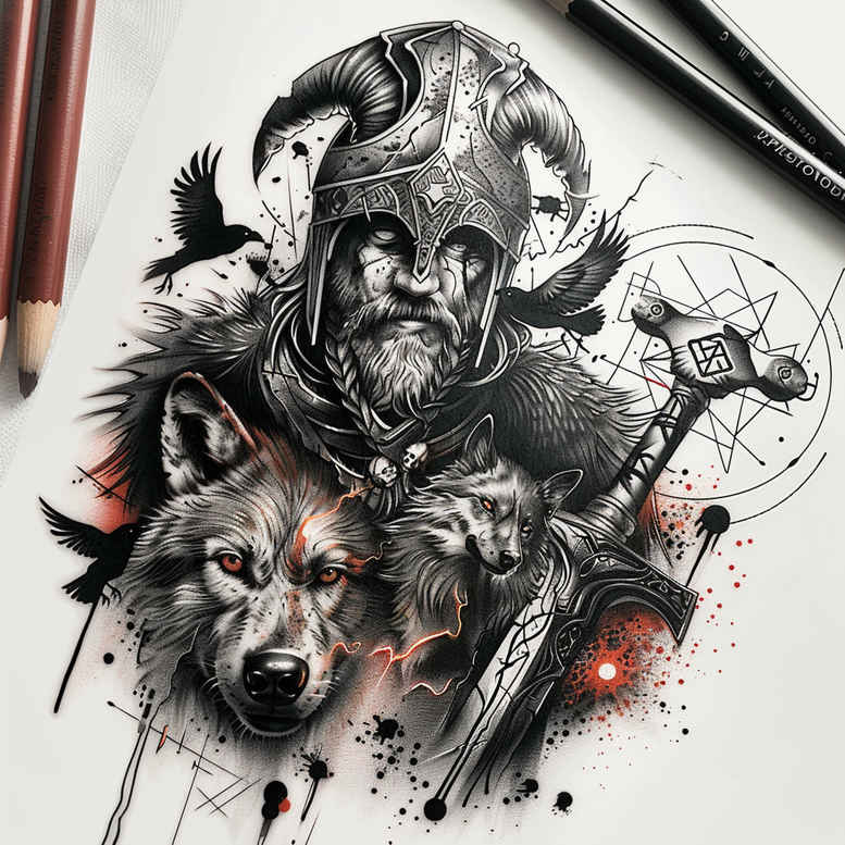 odin tattoo design ideas rich shading ancient power for shoulder