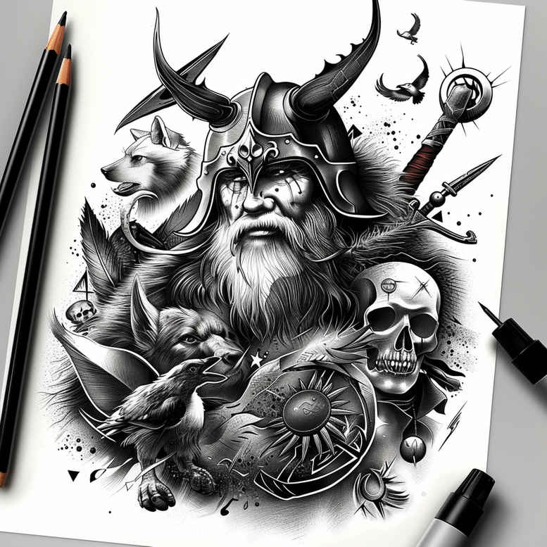 odin tattoo design ideas wide-angle ancient symbol of endurance